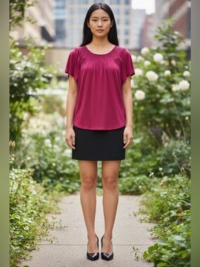 Cable & Gauge, XL, Fuchsia Flutter Sleeve Blouse Soft Stretch Top